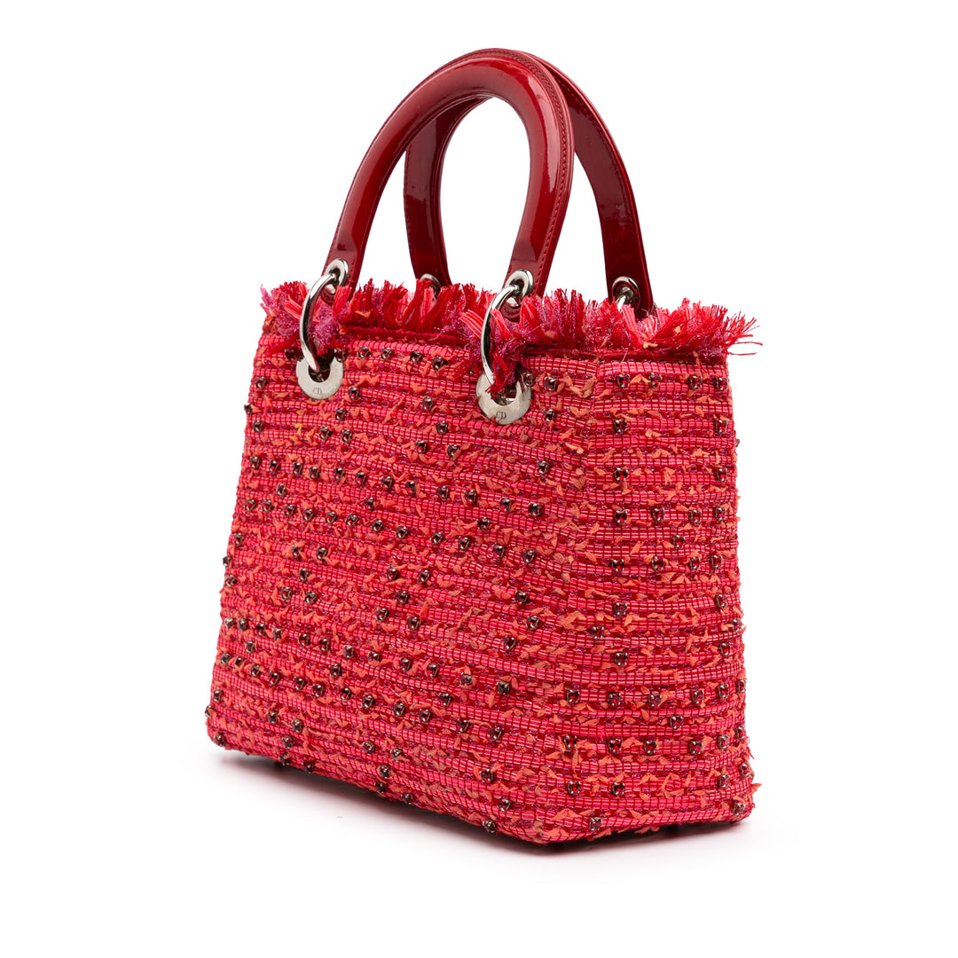 Medium Tweed Fringe Rhinestone Lady Dior Red - Gaby Paris