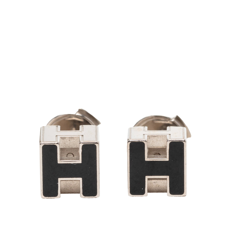 Hermès Palladium plaqué Émail Cage D H fermoir poussette Boucles d’oreilles