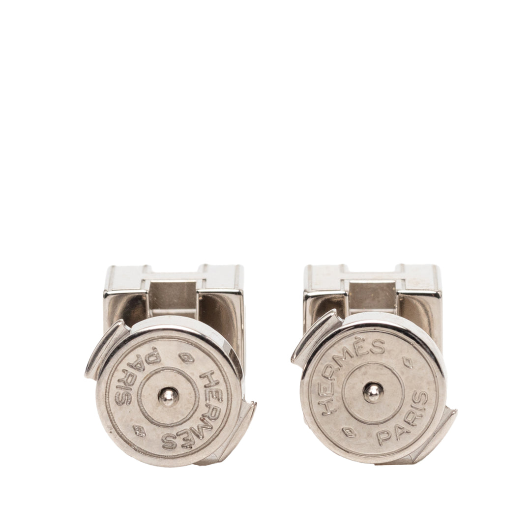 Hermès Palladium plaqué Émail Cage D H fermoir poussette Boucles d’oreilles