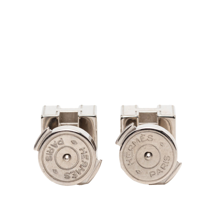 Hermès Palladium plaqué Émail Cage D H fermoir poussette Boucles d’oreilles