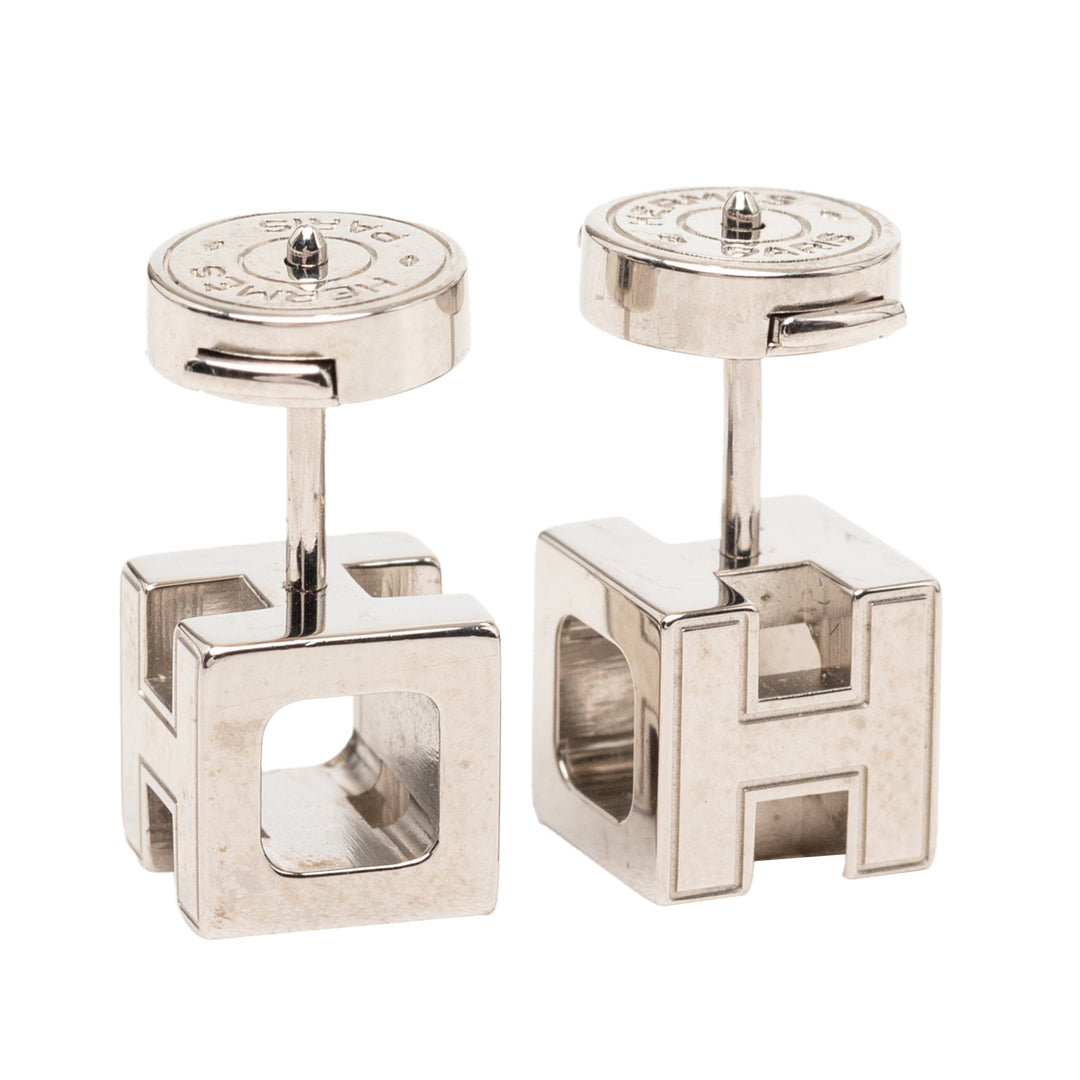 Hermès Palladium plaqué Émail Cage D H fermoir poussette Boucles d’oreilles
