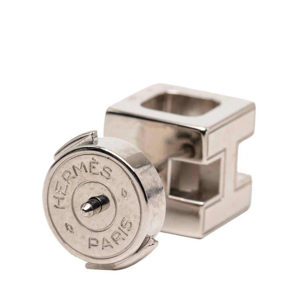 Hermès Palladium plaqué Émail Cage D H fermoir poussette Boucles d’oreilles