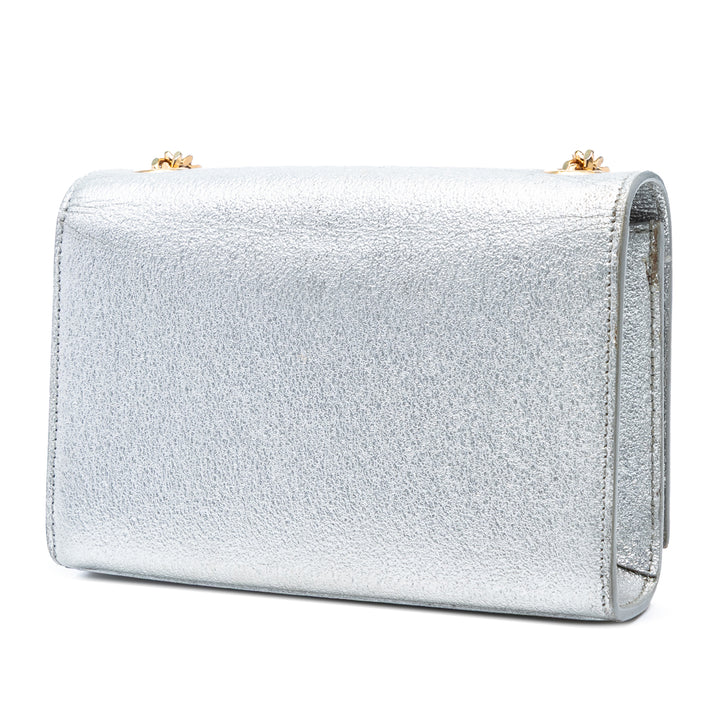 Saint Laurent Small Métallisé Cuir de veau Classic Monogram Kate Sac porté croisé Argenté – GABY PARIS Authentique