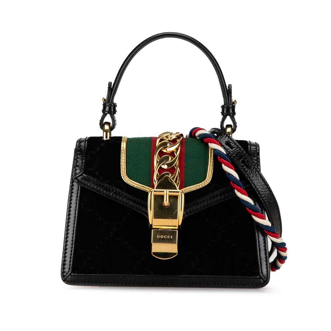 Mini GG Velvet Sylvie Satchel Black - Gaby Paris