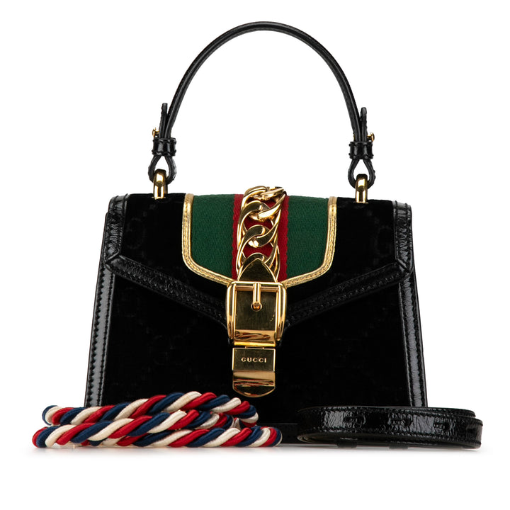 Mini GG Velvet Sylvie Satchel Black - Gaby Paris