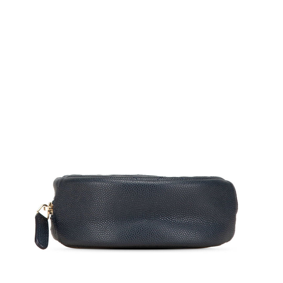 CC Quilted Caviar Round Clutch With Chain Blue - Gaby Paris