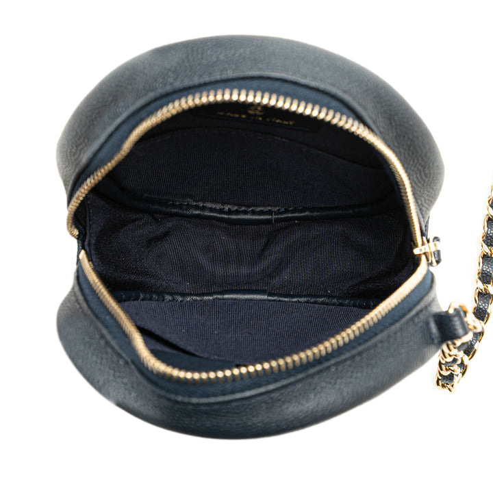 CC Quilted Caviar Round Clutch With Chain Blue - Gaby Paris