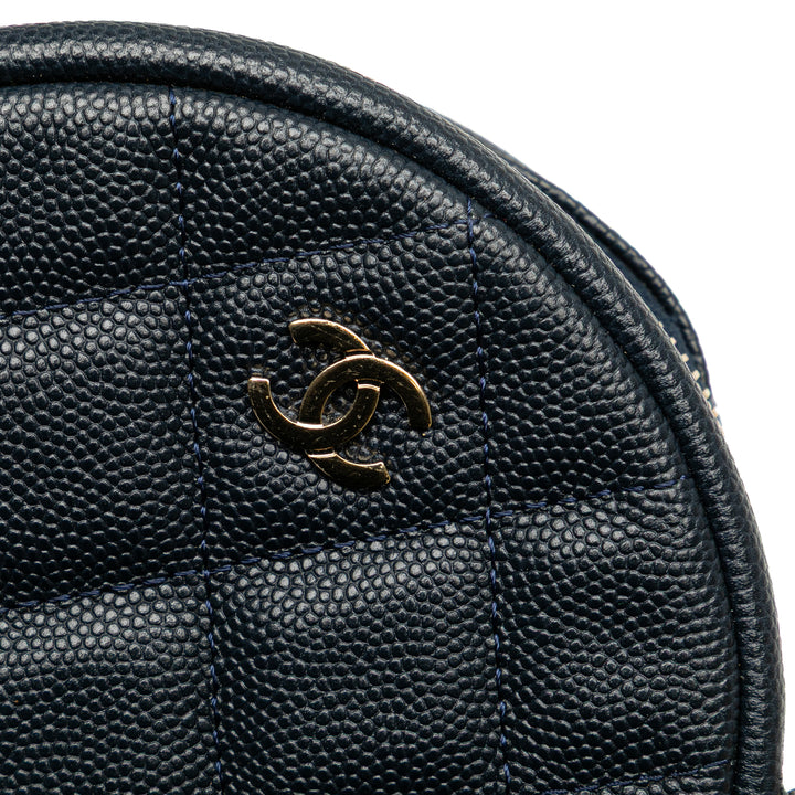 CC Quilted Caviar Round Clutch With Chain Blue - Gaby Paris