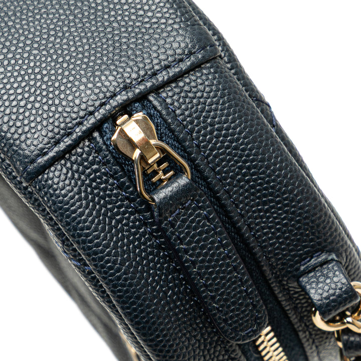 CC Quilted Caviar Round Clutch With Chain Blue - Gaby Paris