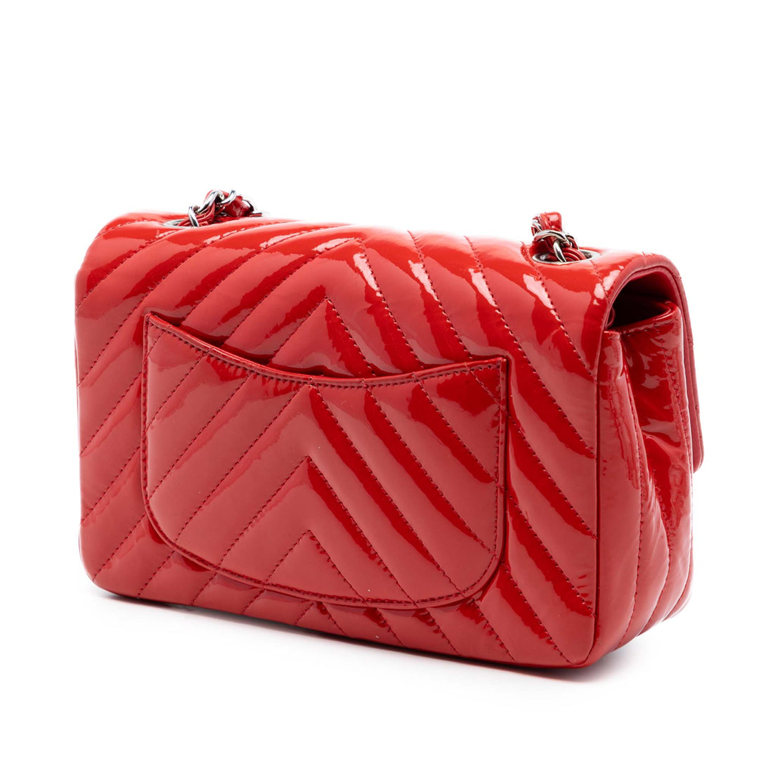 Chanel Mini Rectangular Classic Chevron Cuir verni Simple rabat