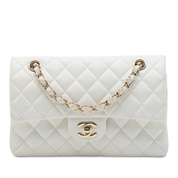 Chanel Classic Double rabat Petit Cuir caviar Blanc