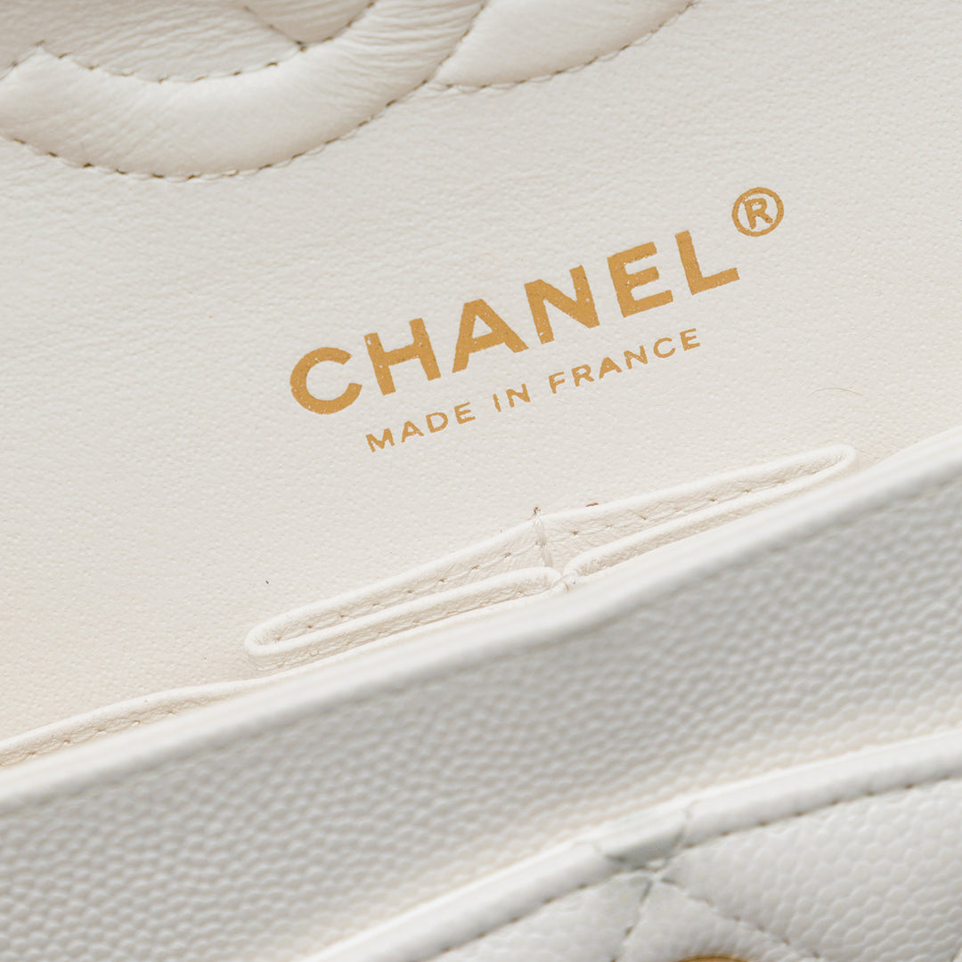 Chanel Classic Double rabat Petit Cuir caviar Blanc