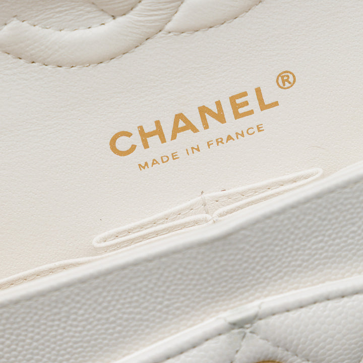 Chanel Classic Double rabat Petit Cuir caviar Blanc
