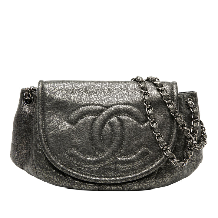 Chanel Large Metallic Caviar Half Moon à rabat