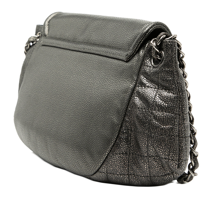 Chanel Large Metallic Caviar Half Moon à rabat
