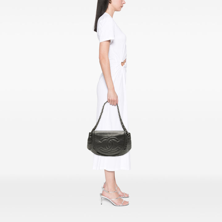 Chanel Large Metallic Caviar Half Moon à rabat