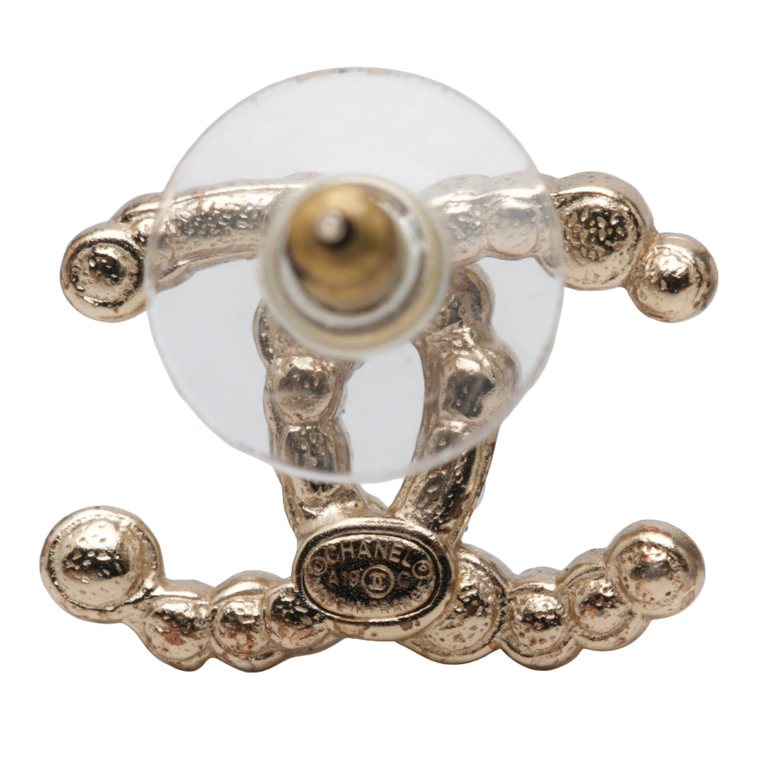 Chanel CC plaqué Perles fantaisie Strass Bullet Back Boucles d'oreilles Métal