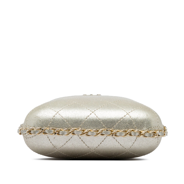 CC Matelassé Métallisé Sac rond à chaîne Étui téléphone Cuir d'agneau Doré