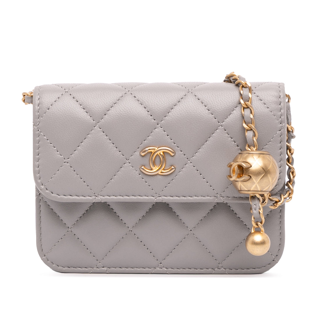 Chanel Mini Cuir d’agneau Pearl Crush Pochette On Chain Gris – GABY PARIS Authentique