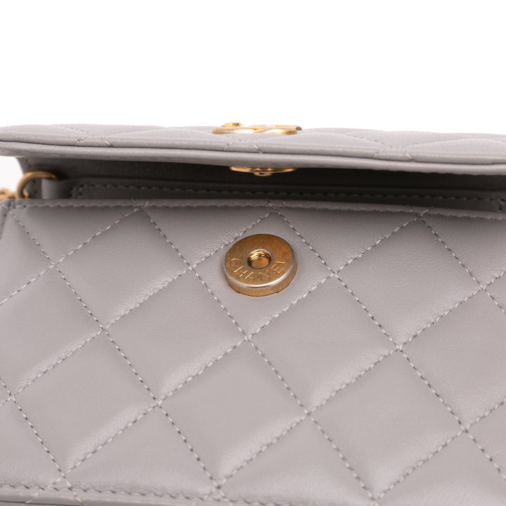 Chanel Mini Cuir d’agneau Pearl Crush Pochette On Chain Gris – GABY PARIS Authentique