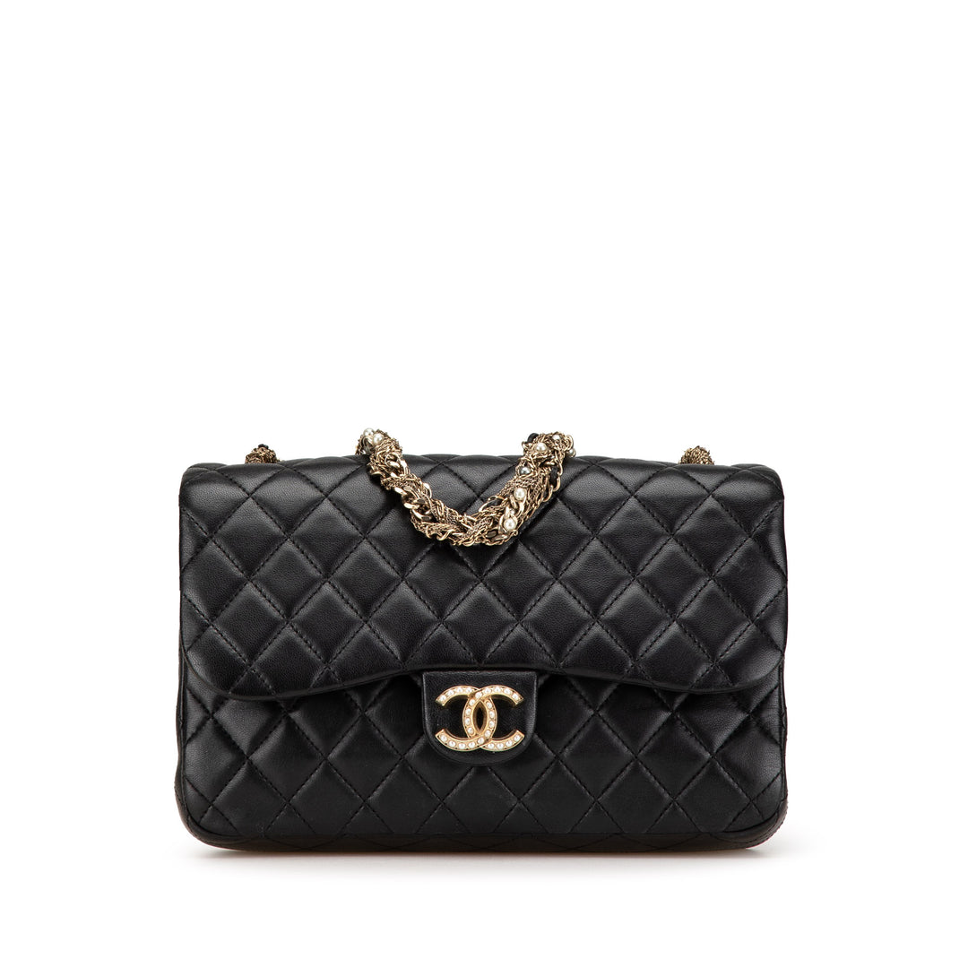 Medium Quilted Lambskin Westminster Pearl Flap Black - Gaby Paris