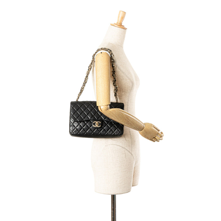 Medium Quilted Lambskin Westminster Pearl Flap Black - Gaby Paris