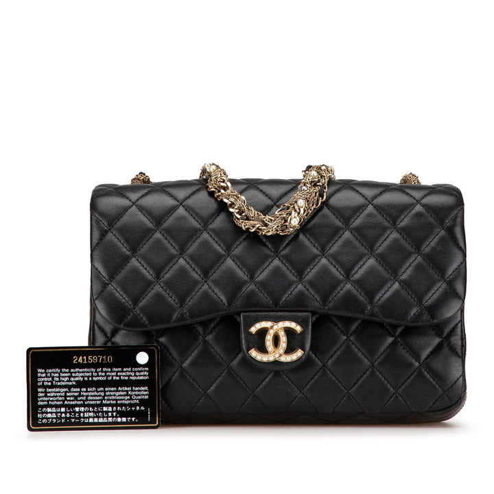 Medium Quilted Lambskin Westminster Pearl Flap Black - Gaby Paris