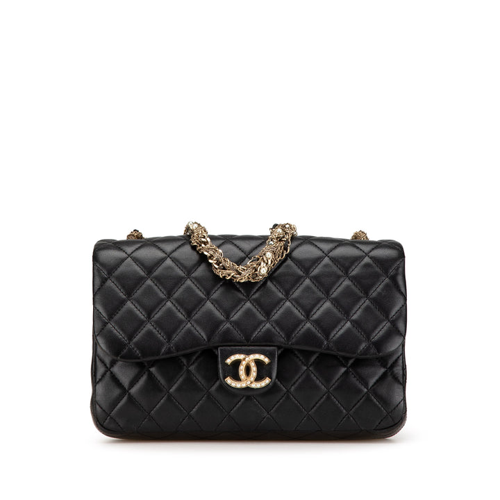 Medium Quilted Lambskin Westminster Pearl Flap Black - Gaby Paris