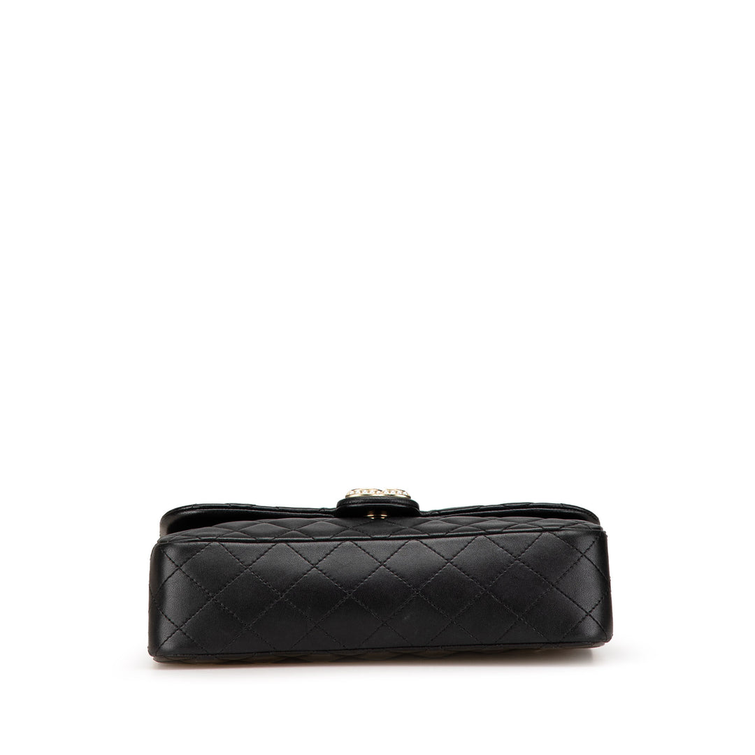 Medium Quilted Lambskin Westminster Pearl Flap Black - Gaby Paris