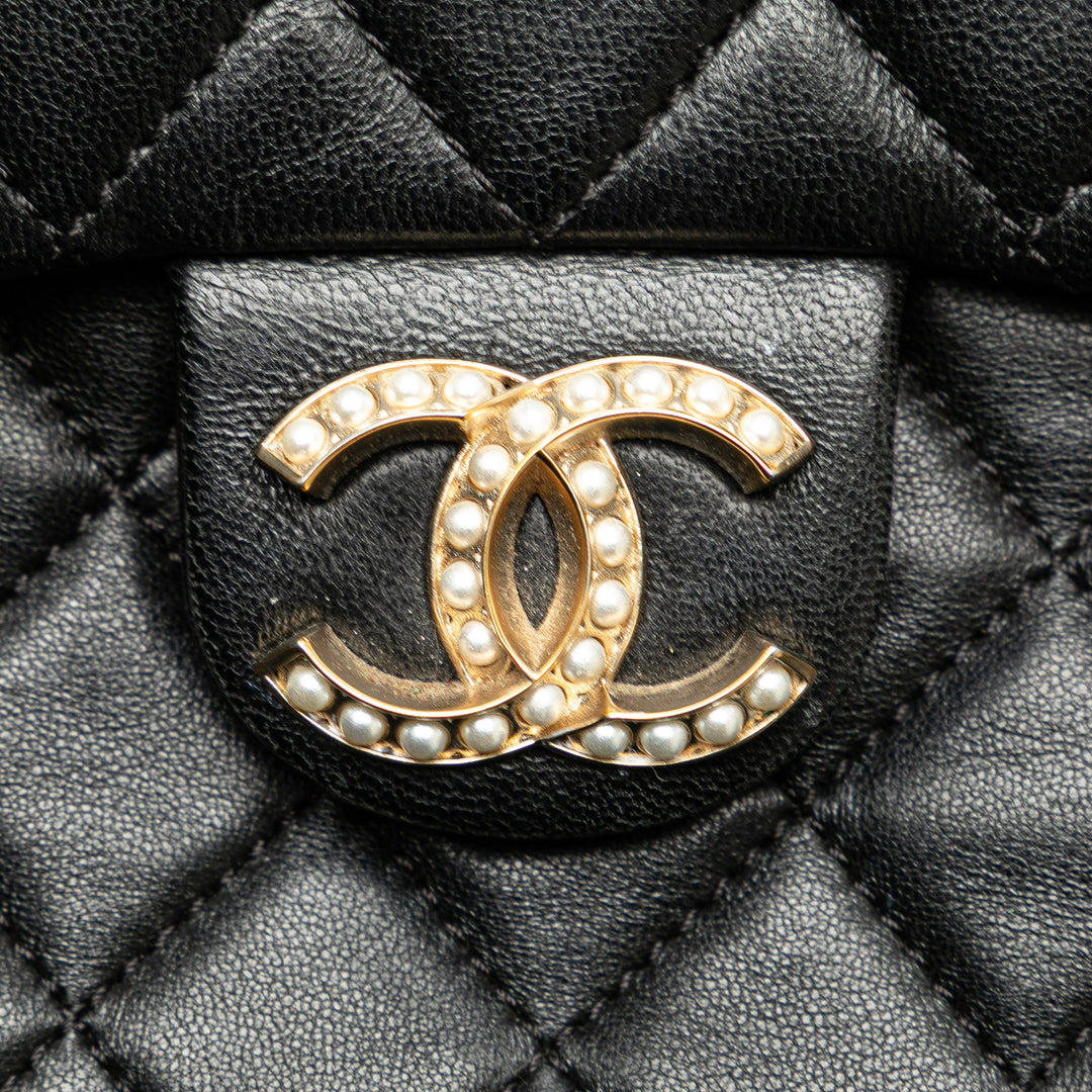 Medium Quilted Lambskin Westminster Pearl Flap Black - Gaby Paris