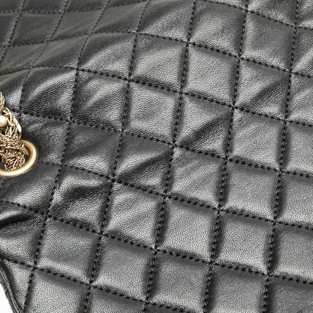 Medium Quilted Lambskin Westminster Pearl Flap Black - Gaby Paris