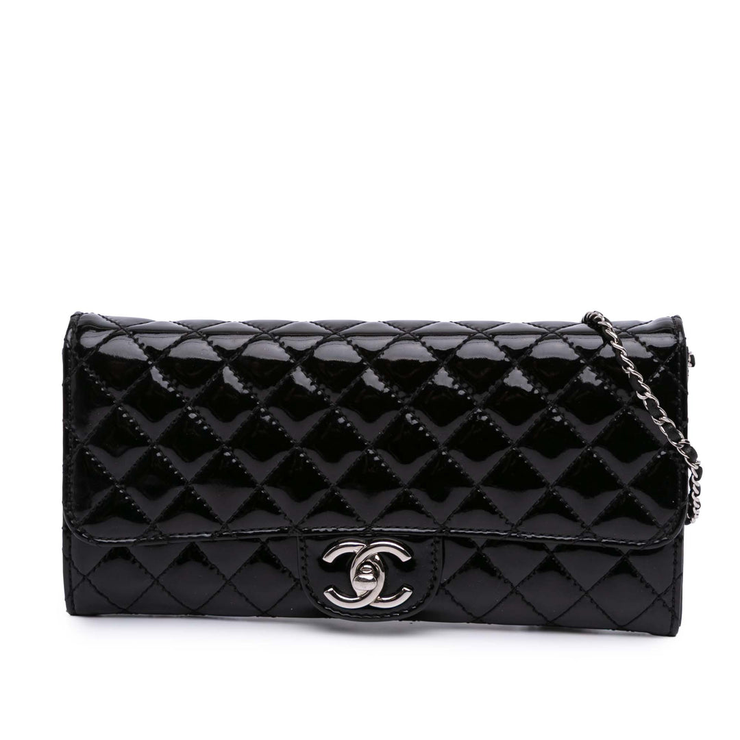 Quilted Patent East West Wallet On Chain Black - Gaby Paris
