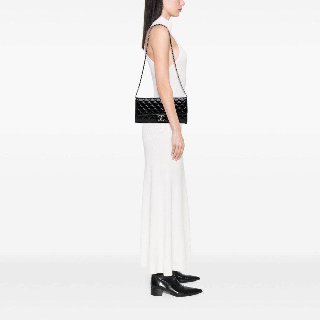 Quilted Patent East West Wallet On Chain Black - Gaby Paris