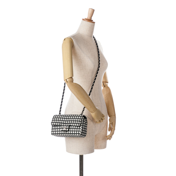 Mini Rectangular Classic Ribbon Tweed Double Flap White - Gaby Paris
