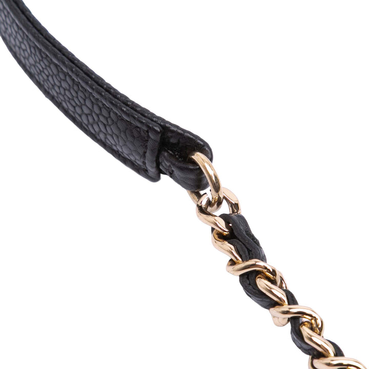 Quilted Caviar Square Wallet on Chain Black - Gaby Paris
