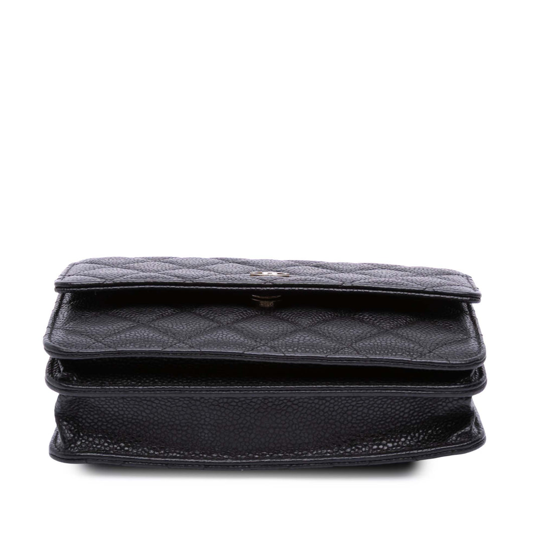 Quilted Caviar Square Wallet on Chain Black - Gaby Paris