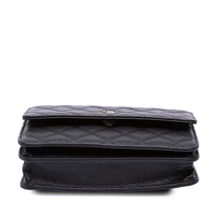Quilted Caviar Square Wallet on Chain Black - Gaby Paris