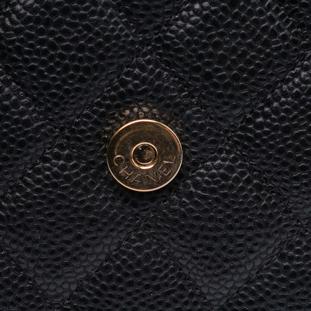 Quilted Caviar Square Wallet on Chain Black - Gaby Paris