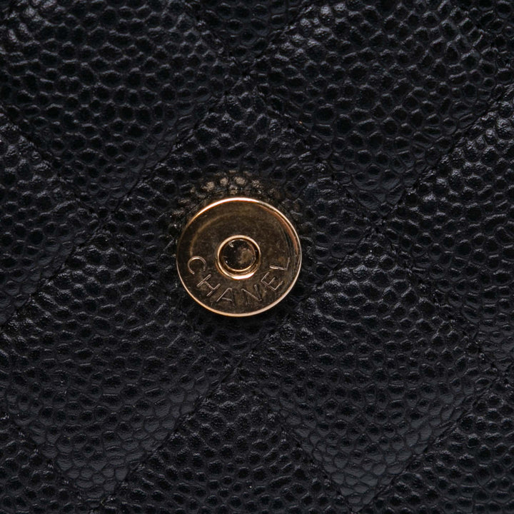 Quilted Caviar Square Wallet on Chain Black - Gaby Paris