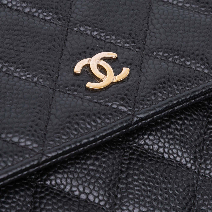 Quilted Caviar Square Wallet on Chain Black - Gaby Paris