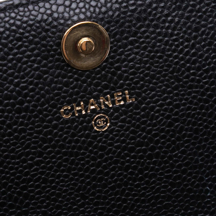 Quilted Caviar Square Wallet on Chain Black - Gaby Paris