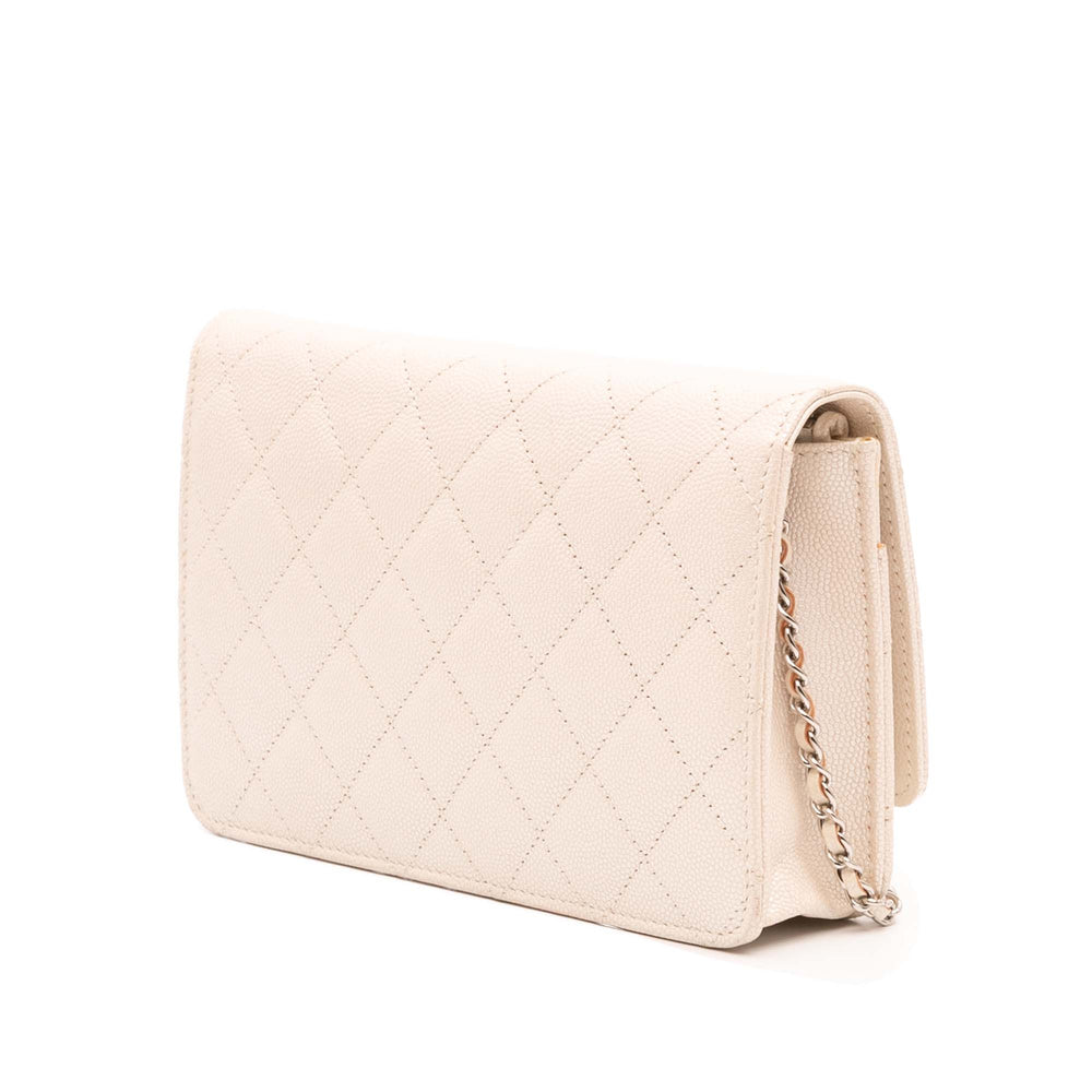 Quilted Caviar Golden Class Wallet On Chain White - Gaby Paris