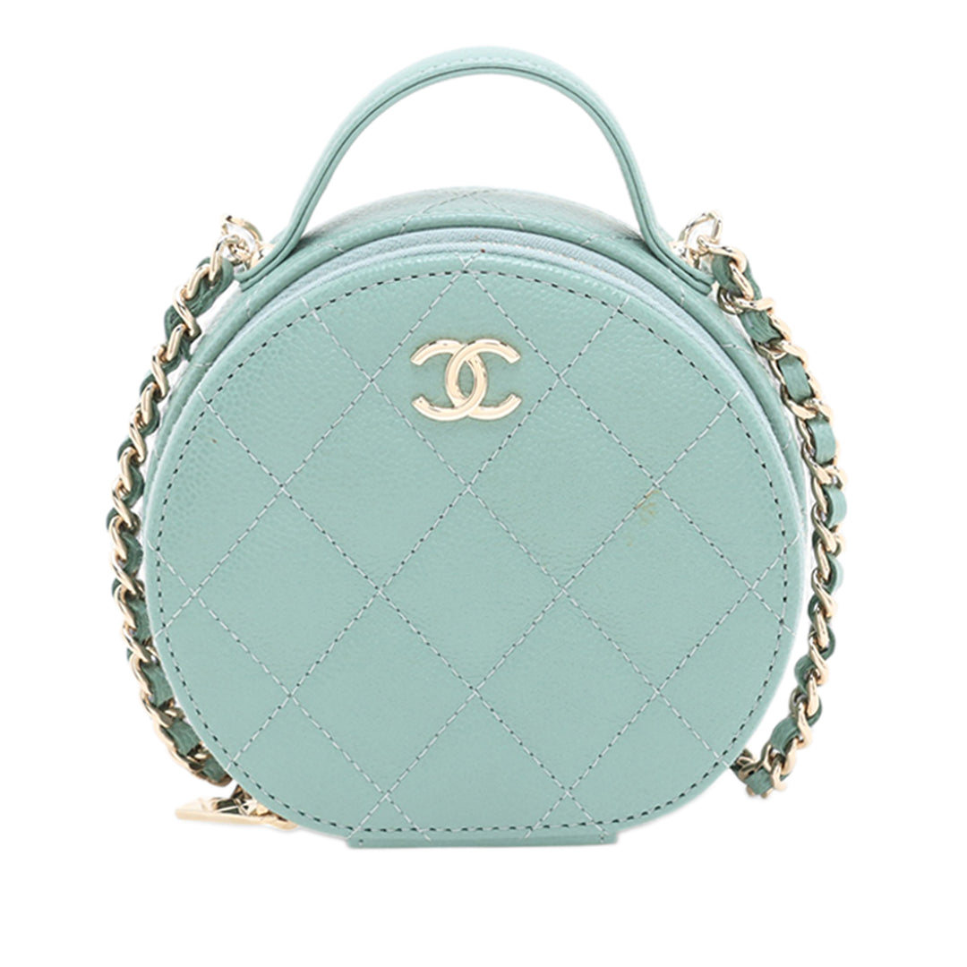 Chanel Matelassé Caviar Handle With Care Rond Vanity avec chaîne