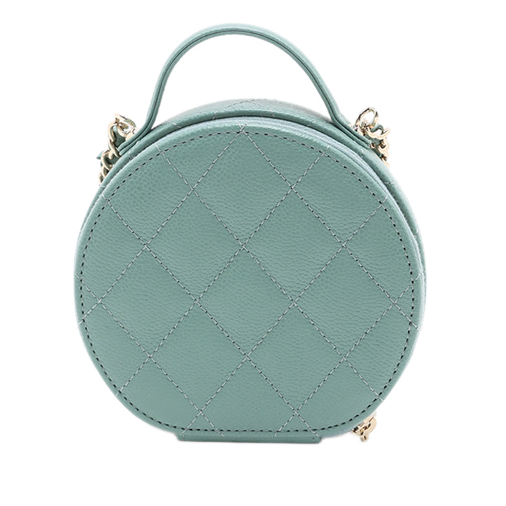 Chanel Matelassé Caviar Handle With Care Rond Vanity avec chaîne