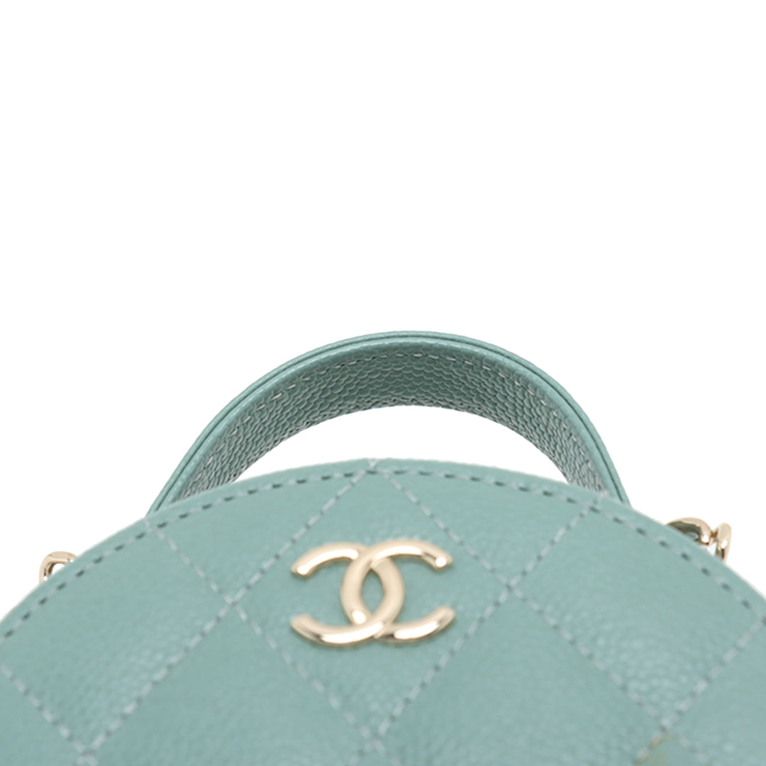 Chanel Matelassé Caviar Handle With Care Rond Vanity avec chaîne
