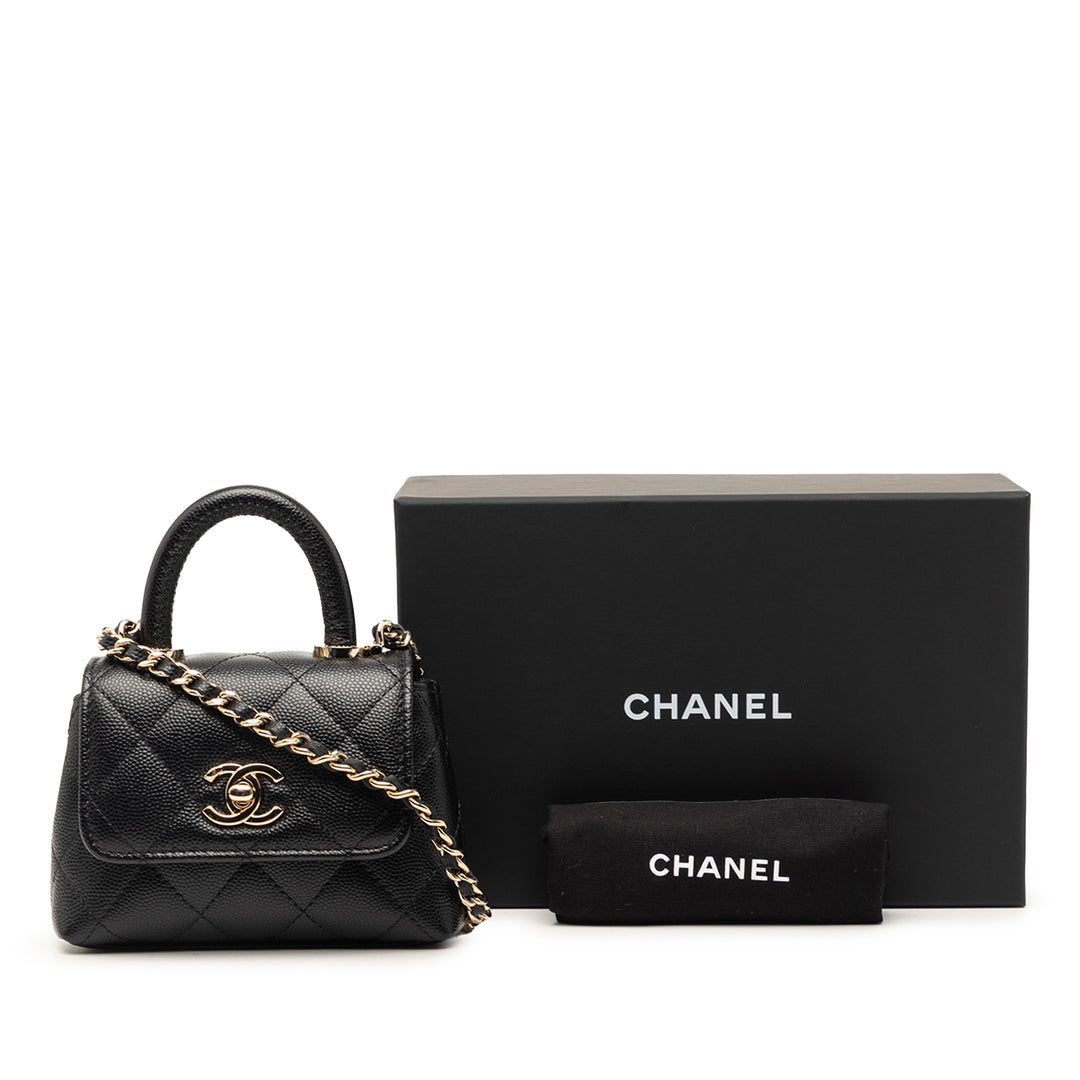 Chanel Nano Matelassé Caviar Coco sac à anse supérieure