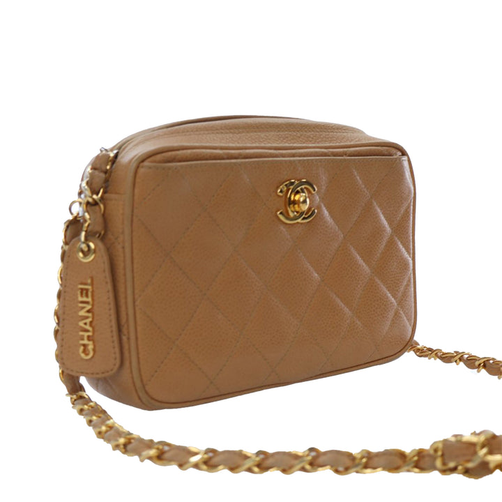 CC Quilted Caviar Camera Bag Brown - Gaby Paris