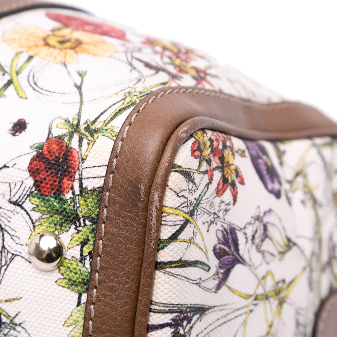 Flora Canvas Joy Boston Bag White - Gaby Paris