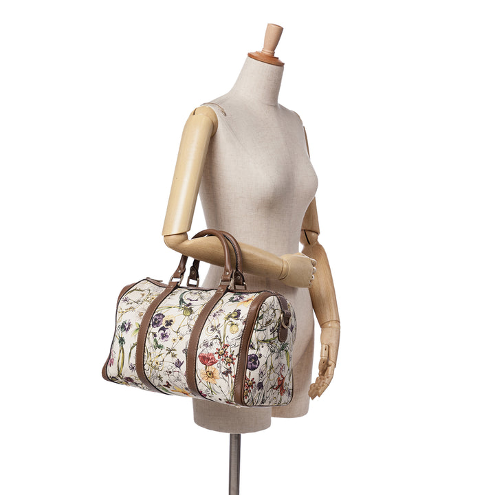 Flora Canvas Joy Boston Bag White - Gaby Paris
