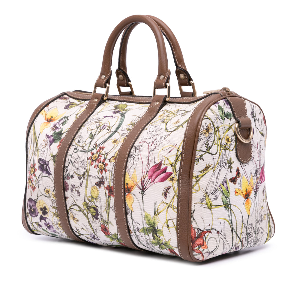 Flora Canvas Joy Boston Bag White - Gaby Paris